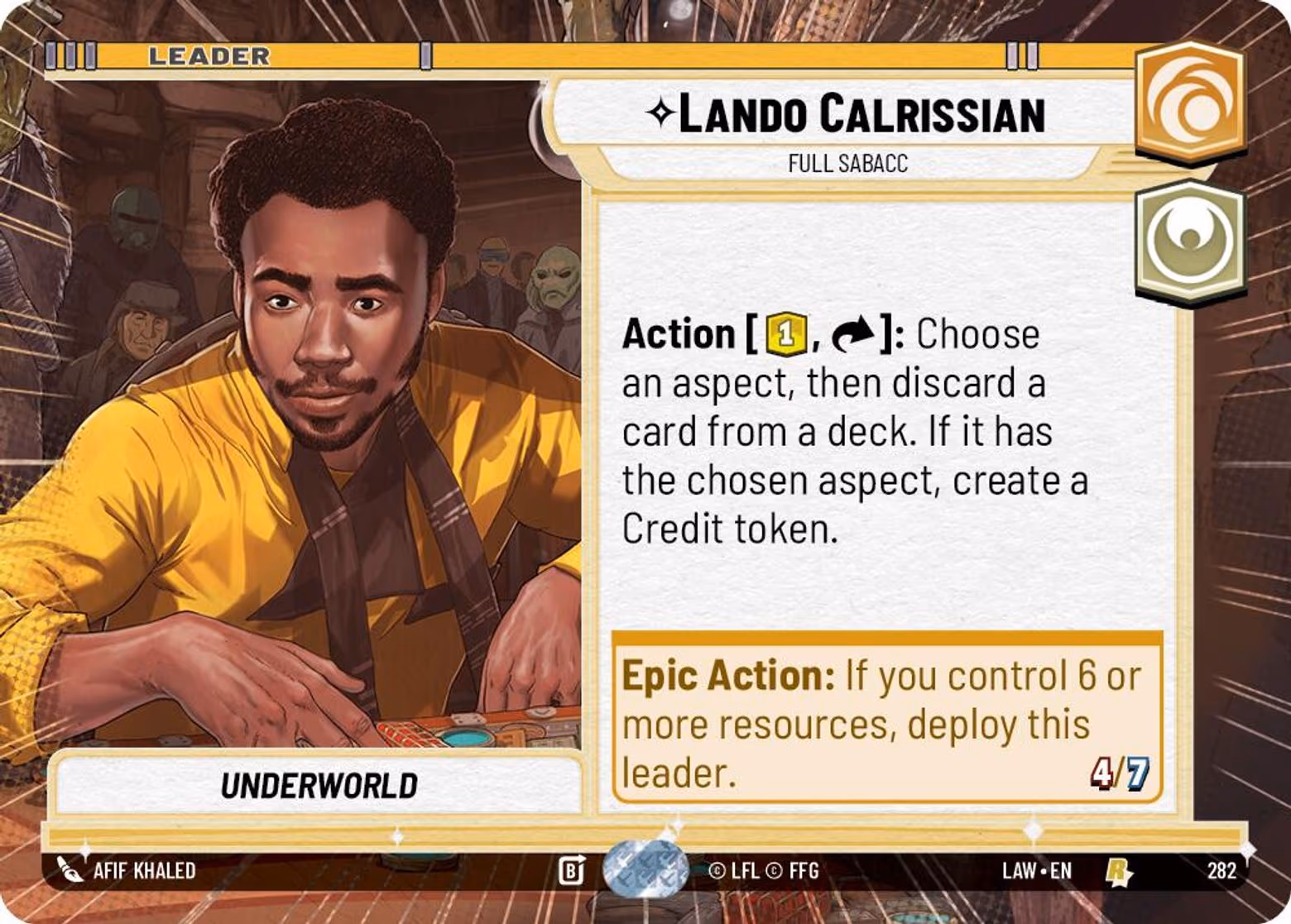 Lando Calrissian - Full Sabacc LAW-282 Hyperspace Star Wars Unlimited card