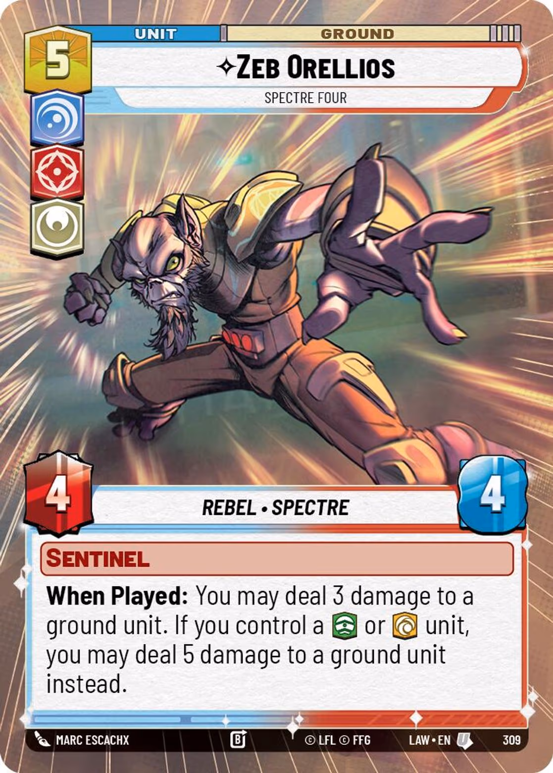 Zeb Orellios - Spectre Four LAW-309 Hyperspace Star Wars Unlimited card