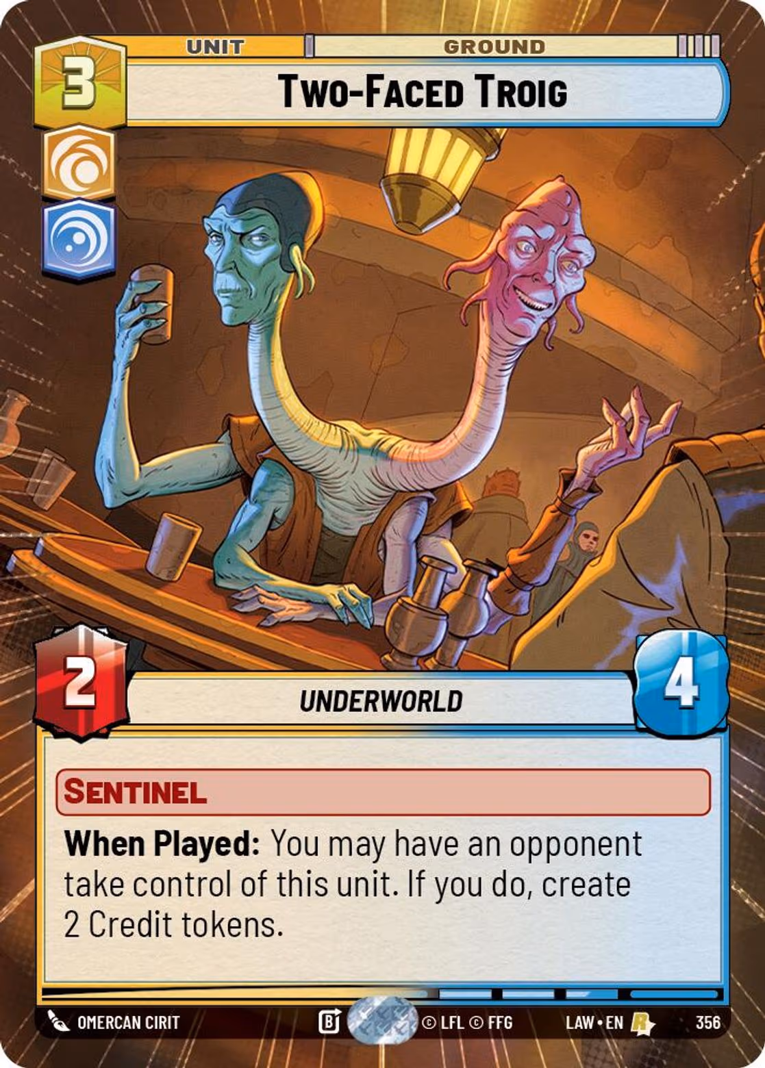 Two-Faced Troig LAW-356 Hyperspace Star Wars Unlimited card