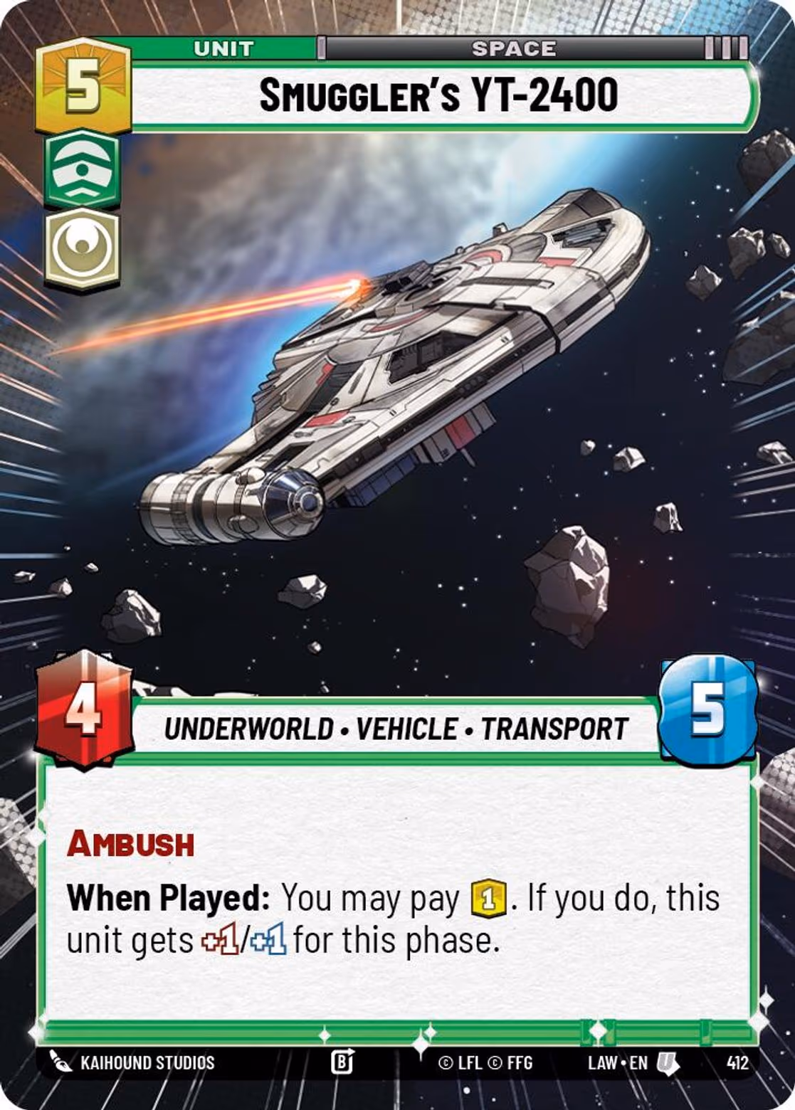 Smuggler's YT-2400 LAW-412 Hyperspace Star Wars Unlimited card