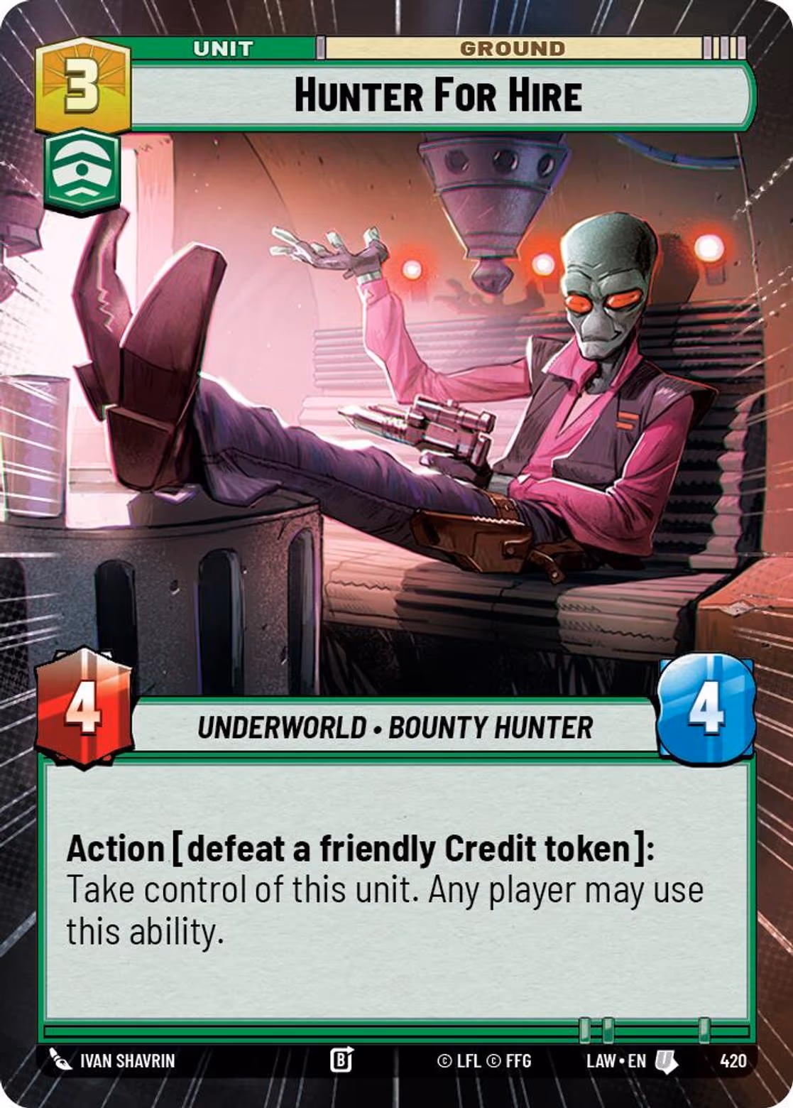 Hunter For Hire LAW-420 Hyperspace Star Wars Unlimited card