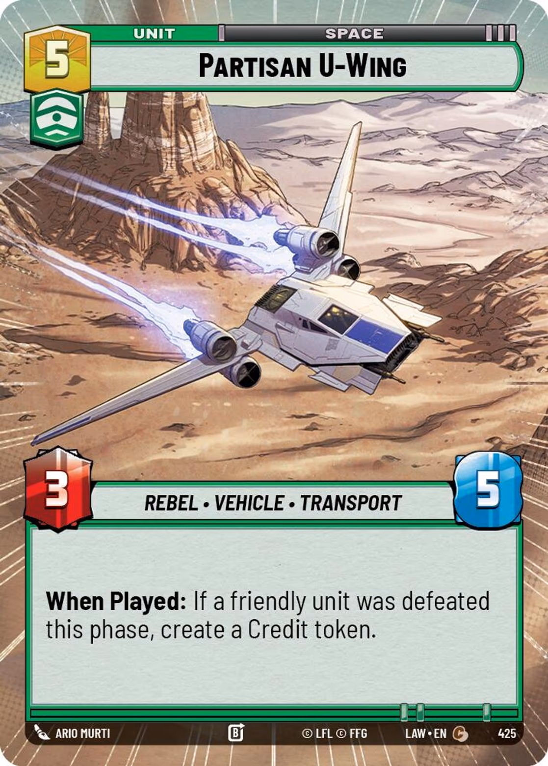 Partisan U-Wing LAW-425 Hyperspace Star Wars Unlimited card