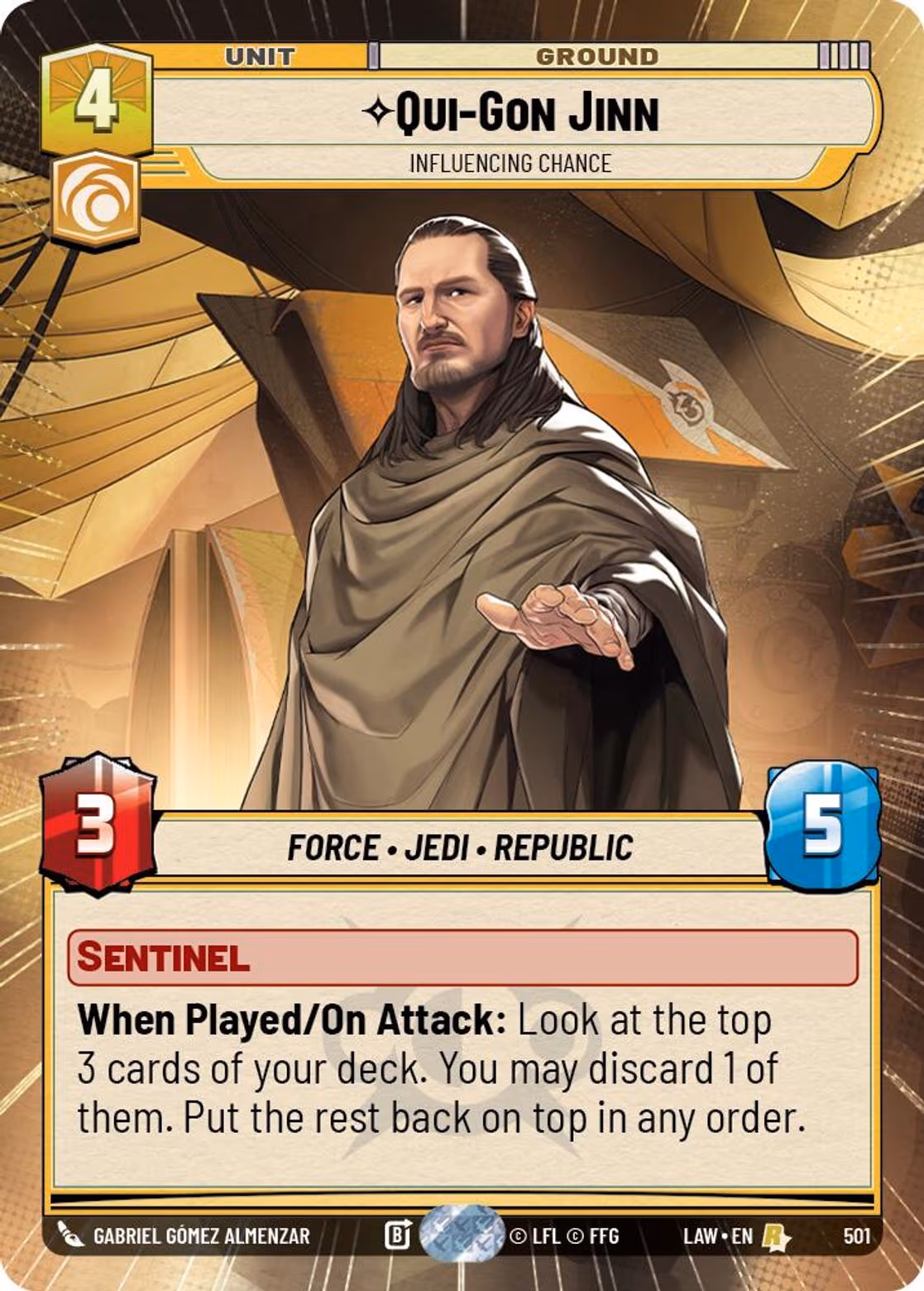 Qui-Gon Jinn - Influencing Chance LAW-501 Hyperspace Star Wars Unlimited card