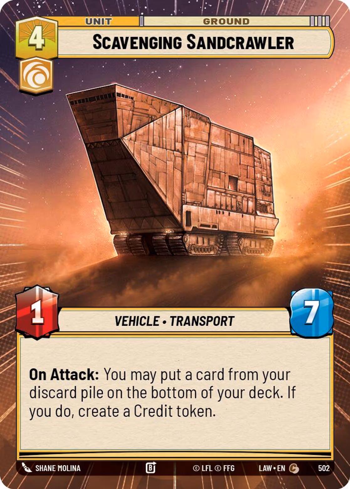 Scavenging Sandcrawler LAW-502 Hyperspace Star Wars Unlimited card