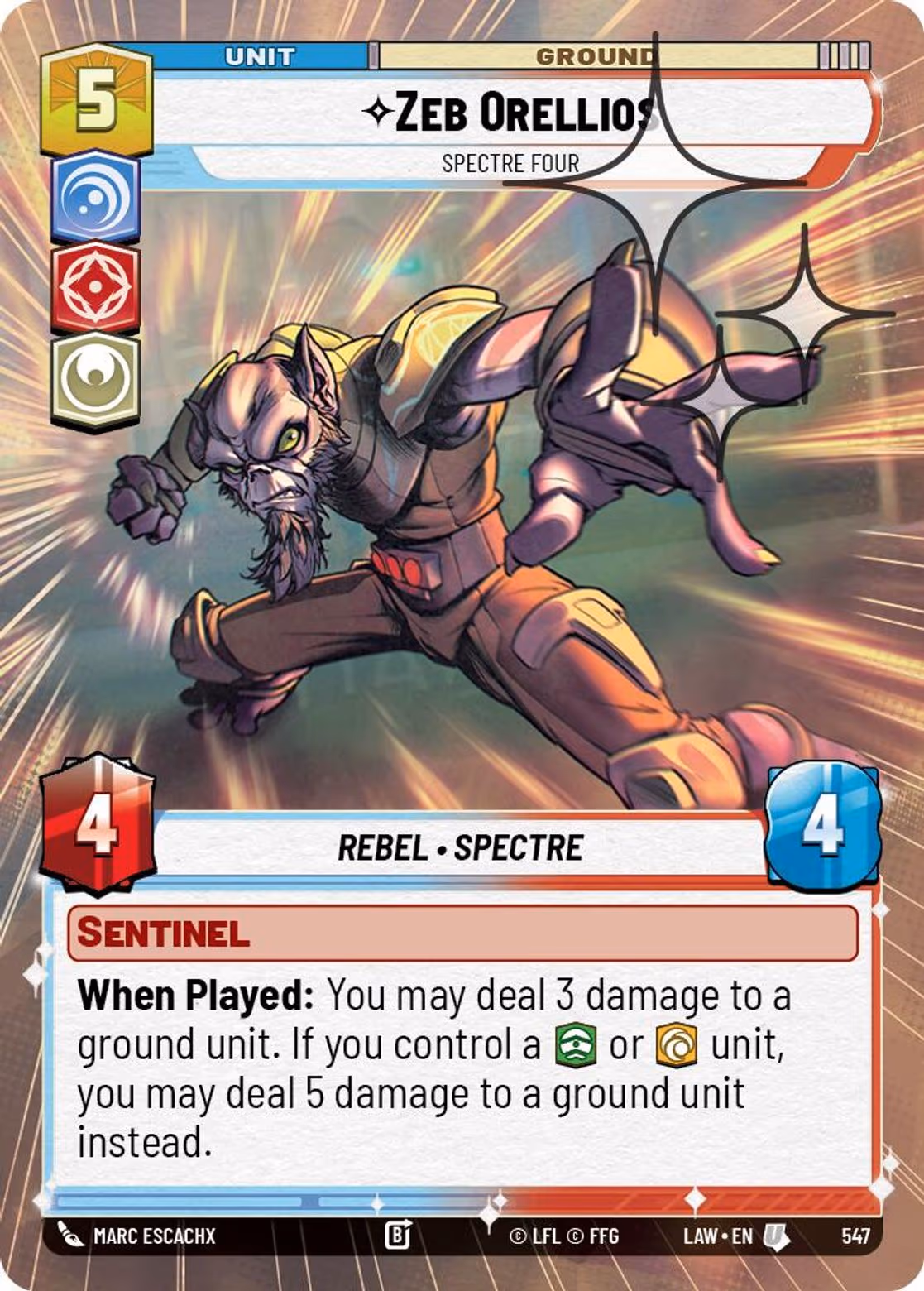 Zeb Orellios - Spectre Four LAW-547 Hyperspace Foil Star Wars Unlimited card