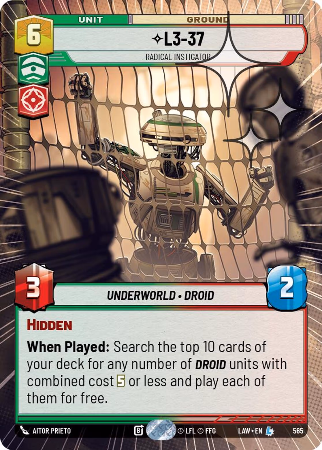 L3-37 - Radical Instigator LAW-565 Hyperspace Foil Star Wars Unlimited card
