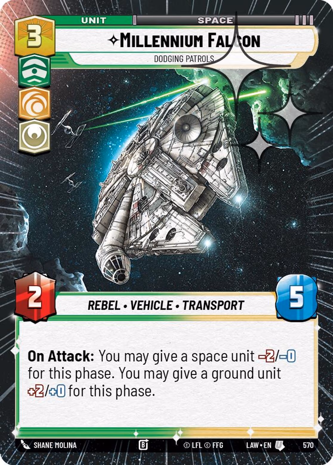 Millennium Falcon - Dodging Patrols LAW-570 Hyperspace Foil Star Wars Unlimited card