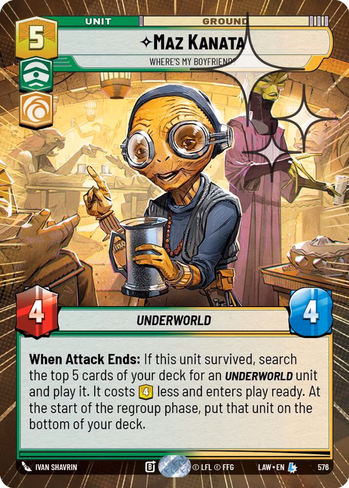 Maz Kanata - Where's My Boyfriend? LAW-576 Hyperspace Foil Star Wars Unlimited card