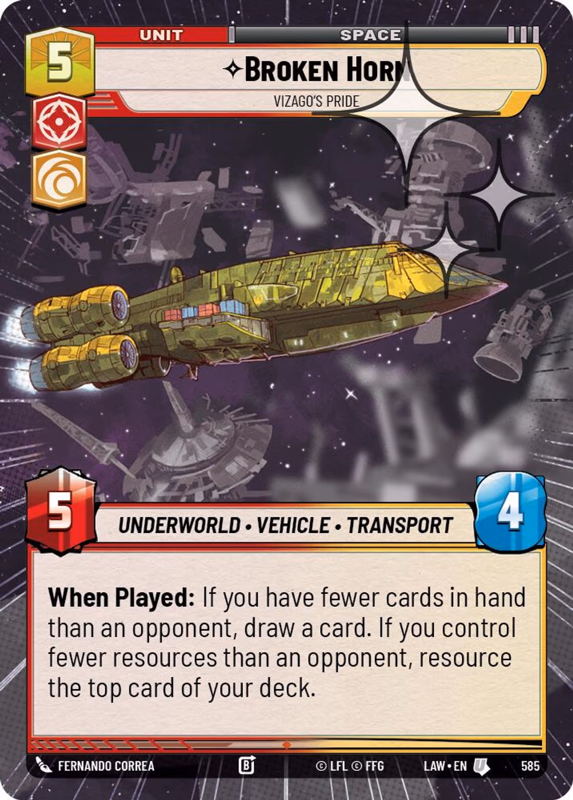 Broken Horn - Vizago's Pride LAW-585 Hyperspace Foil Star Wars Unlimited card