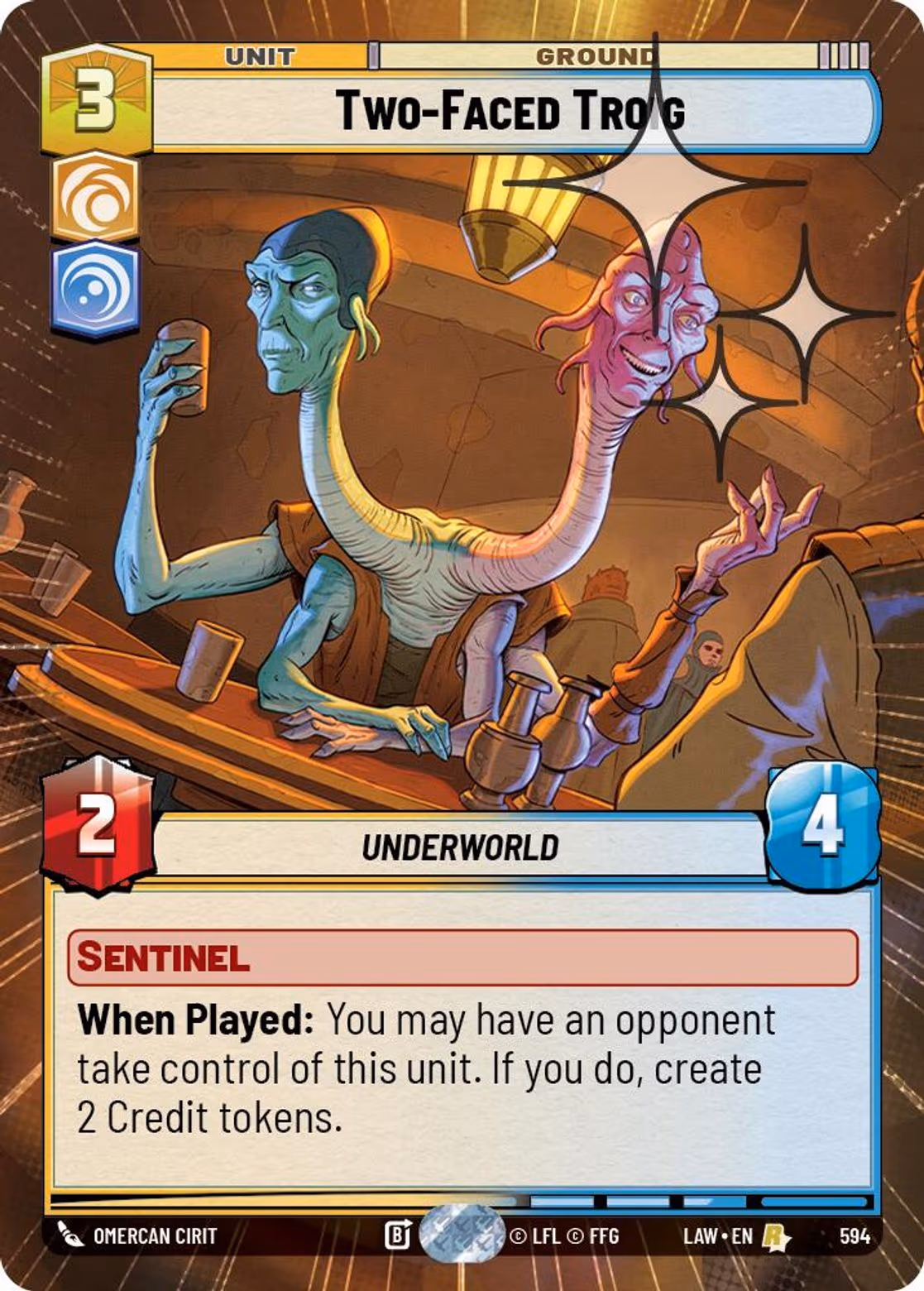 Two-Faced Troig LAW-594 Hyperspace Foil Star Wars Unlimited card