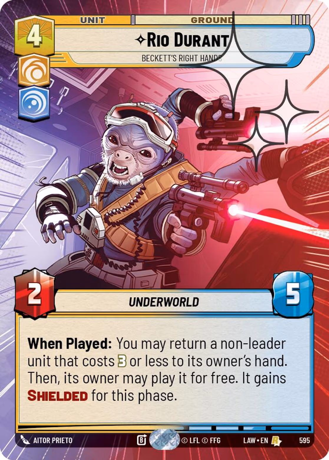 Rio Durant - Beckett's Right Hands LAW-595 Hyperspace Foil Star Wars Unlimited card