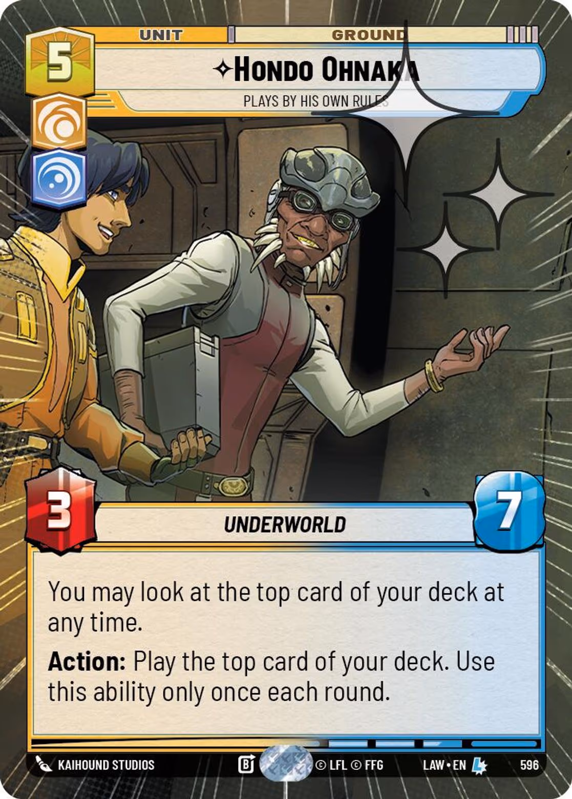 Hondo Ohnaka - Plays By His Own Rules LAW-596 Hyperspace Foil Star Wars Unlimited card