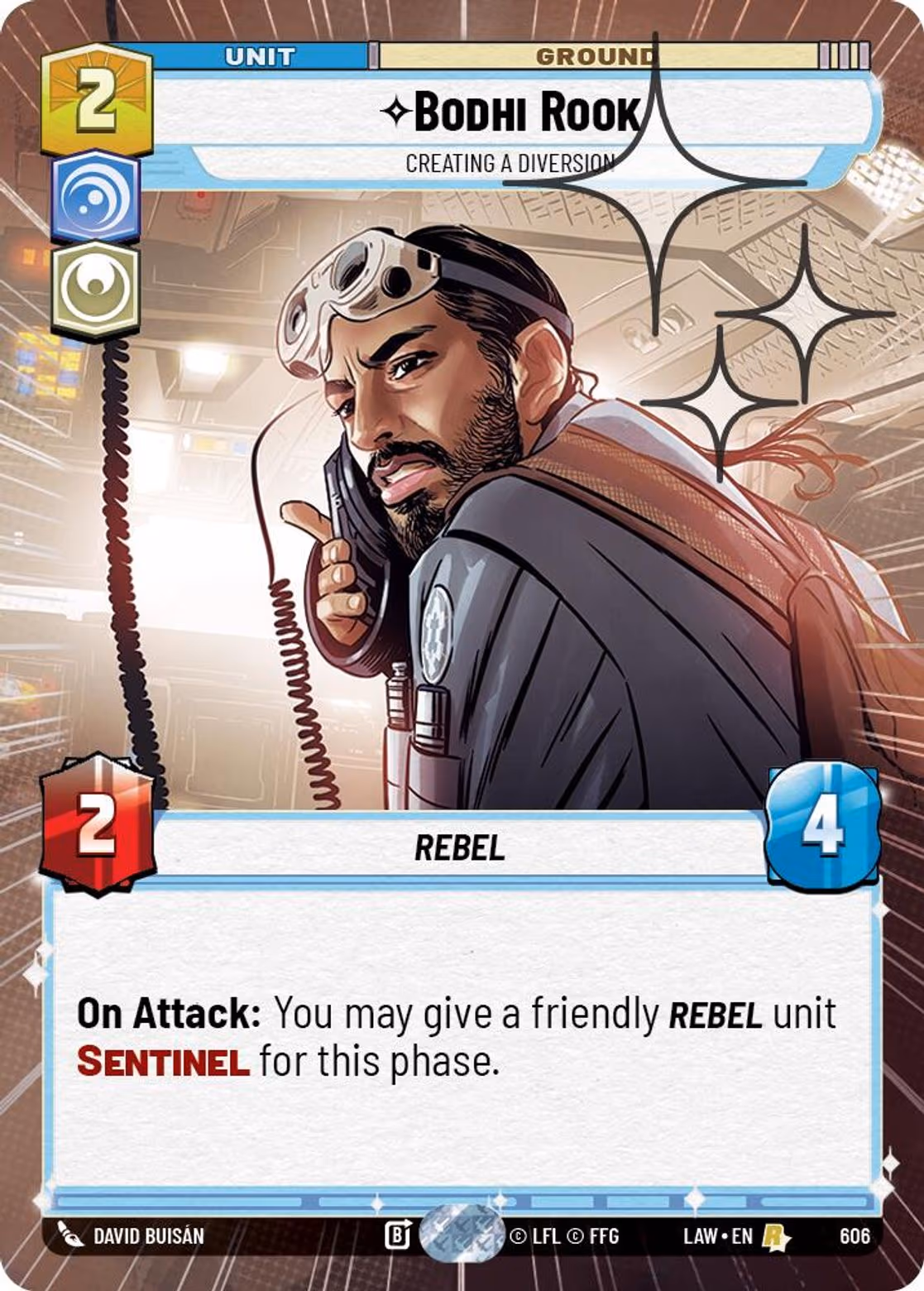Bodhi Rook - Creating a Diversion LAW-606 Hyperspace Foil Star Wars Unlimited card