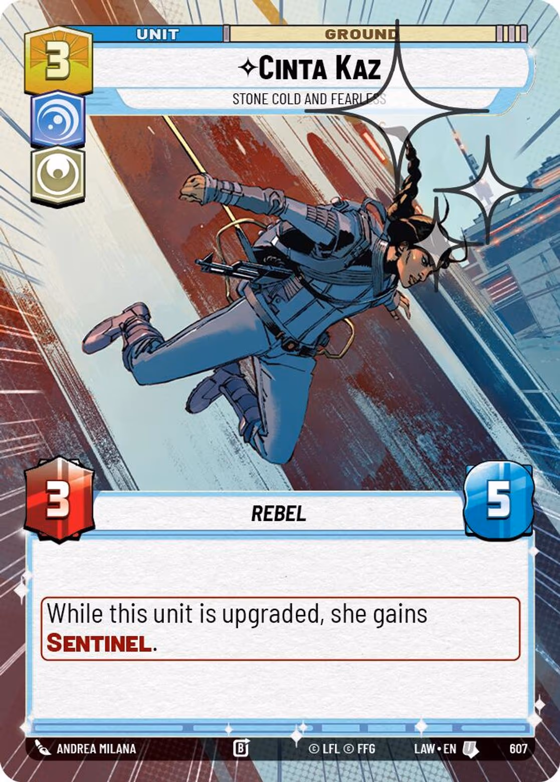 Cinta Kaz - Stone Cold and Fearless LAW-607 Hyperspace Foil Star Wars Unlimited card