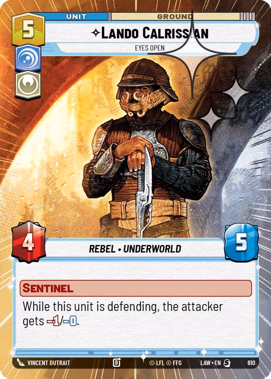 Lando Calrissian - Eyes Open LAW-610 Hyperspace Foil Star Wars Unlimited card
