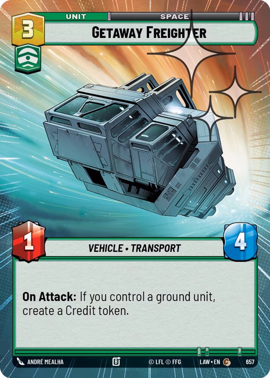 Getaway Freighter LAW-657 Hyperspace Foil Star Wars Unlimited card