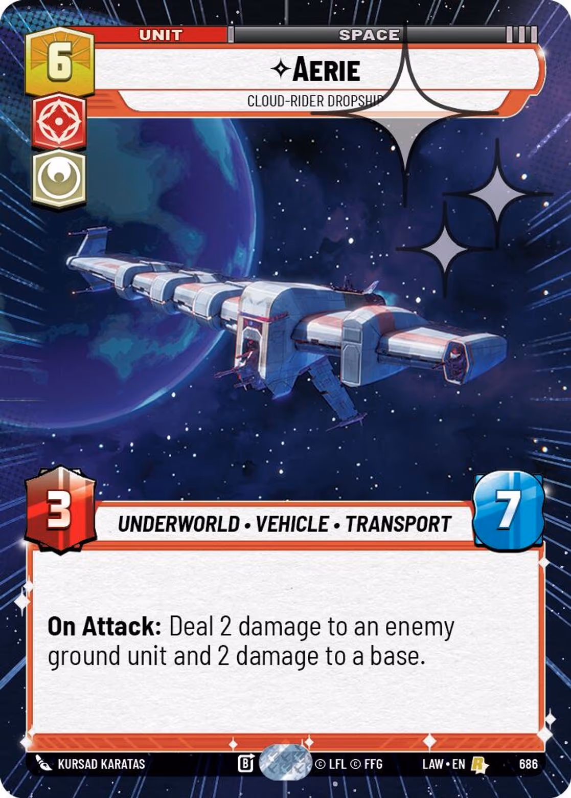 Aerie - Cloud-Rider Dropship LAW-686 Hyperspace Foil Star Wars Unlimited card