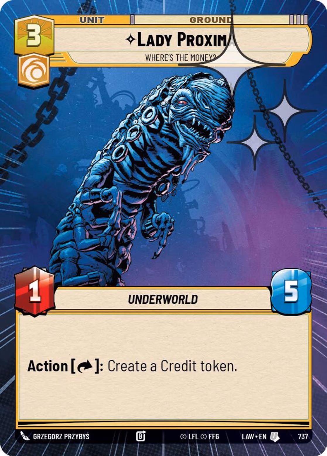 Lady Proxima - Where's the Money? LAW-737 Hyperspace Foil Star Wars Unlimited card