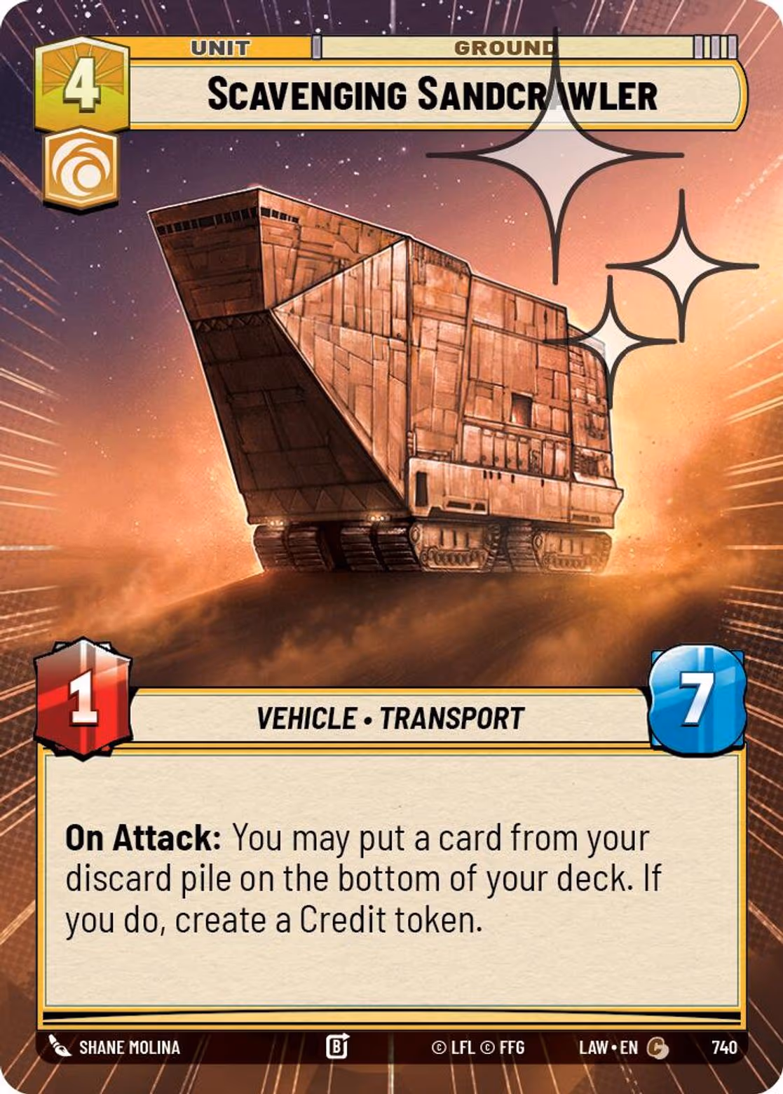 Scavenging Sandcrawler LAW-740 Hyperspace Foil Star Wars Unlimited card