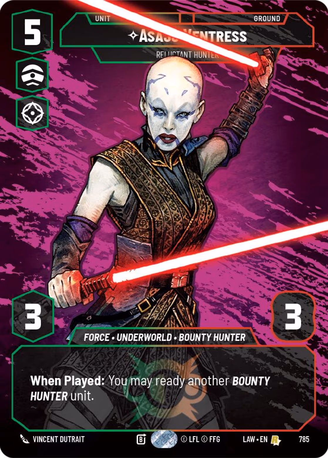 Asajj Ventress - Reluctant Hunter LAW-785 Prestige Star Wars Unlimited card