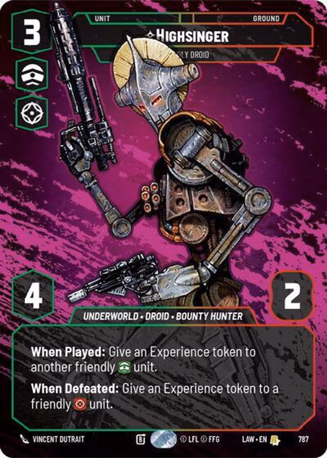 Highsinger - Deadly Droid LAW-787 Prestige Star Wars Unlimited card