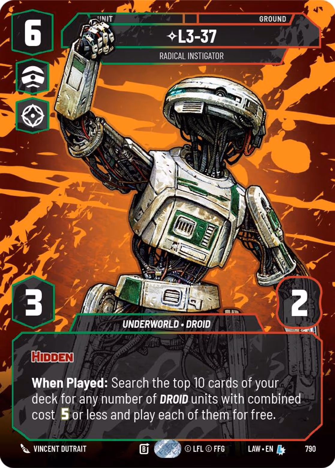 L3-37 - Radical Instigator LAW-790 Prestige Star Wars Unlimited card