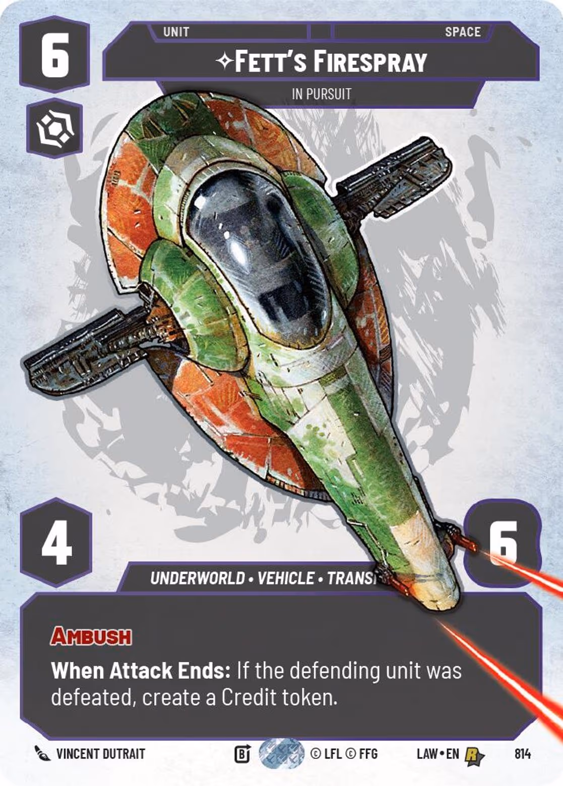 Fett's FIrespray - In Pursuit LAW-814 Prestige Star Wars Unlimited card