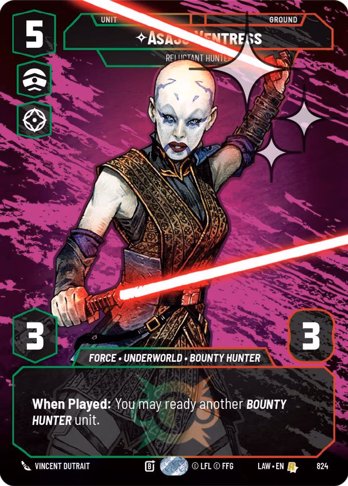 Asajj Ventress - Reluctant Hunter LAW-824 Prestige Foil Star Wars Unlimited card