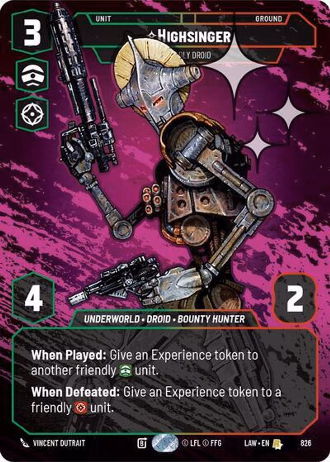 Highsinger - Deadly Droid LAW-826 Prestige Foil Star Wars Unlimited card
