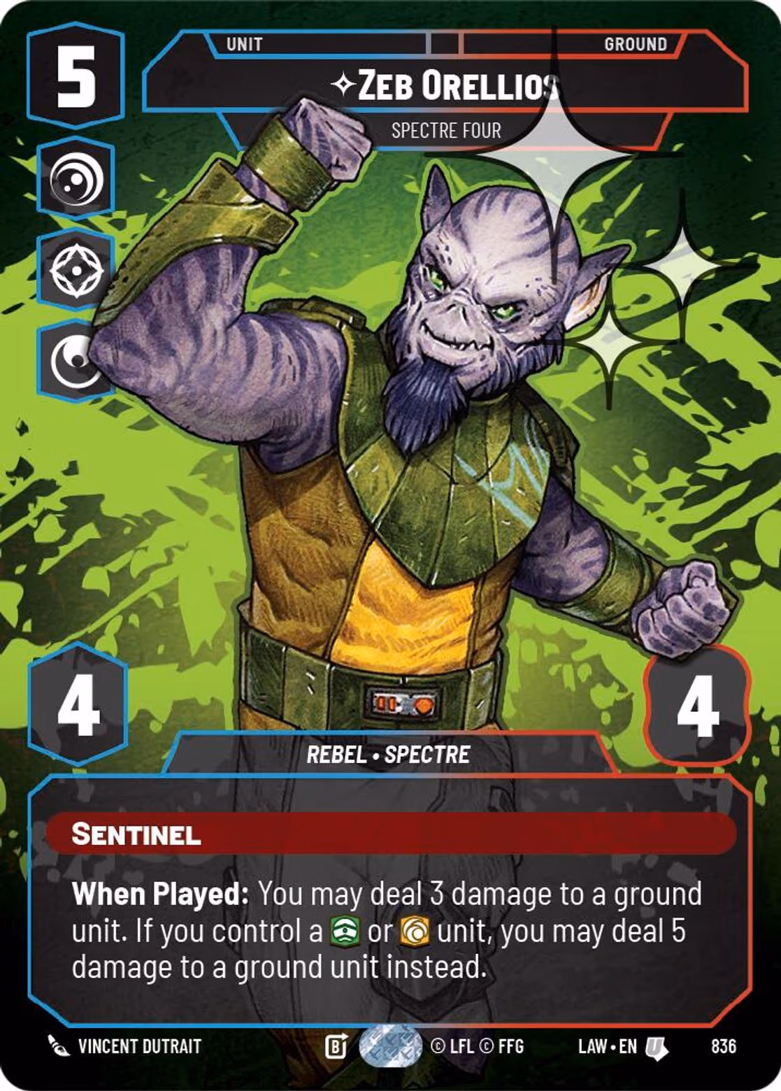 Zeb Orellios - Spectre Four LAW-836 Prestige Foil Star Wars Unlimited card
