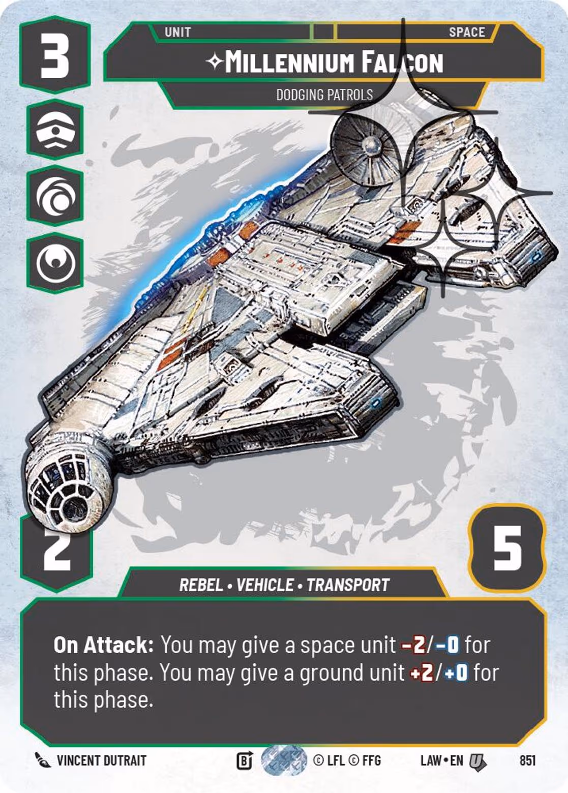 Millennium Falcon - Dodging Patrols LAW-851 Prestige Foil Star Wars Unlimited card