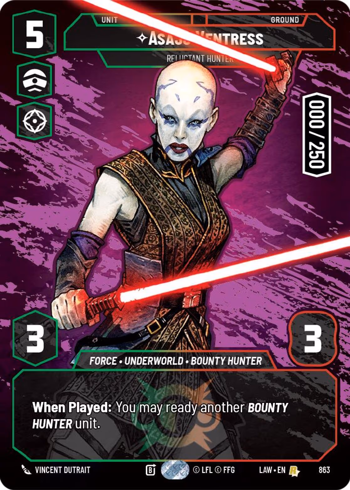 Asajj Ventress - Reluctant Hunter LAW-863 Prestige Serialized Star Wars Unlimited card