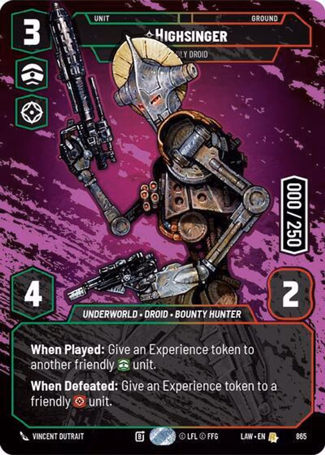 Highsinger - Deadly Droid LAW-865 Prestige Serialized Star Wars Unlimited card