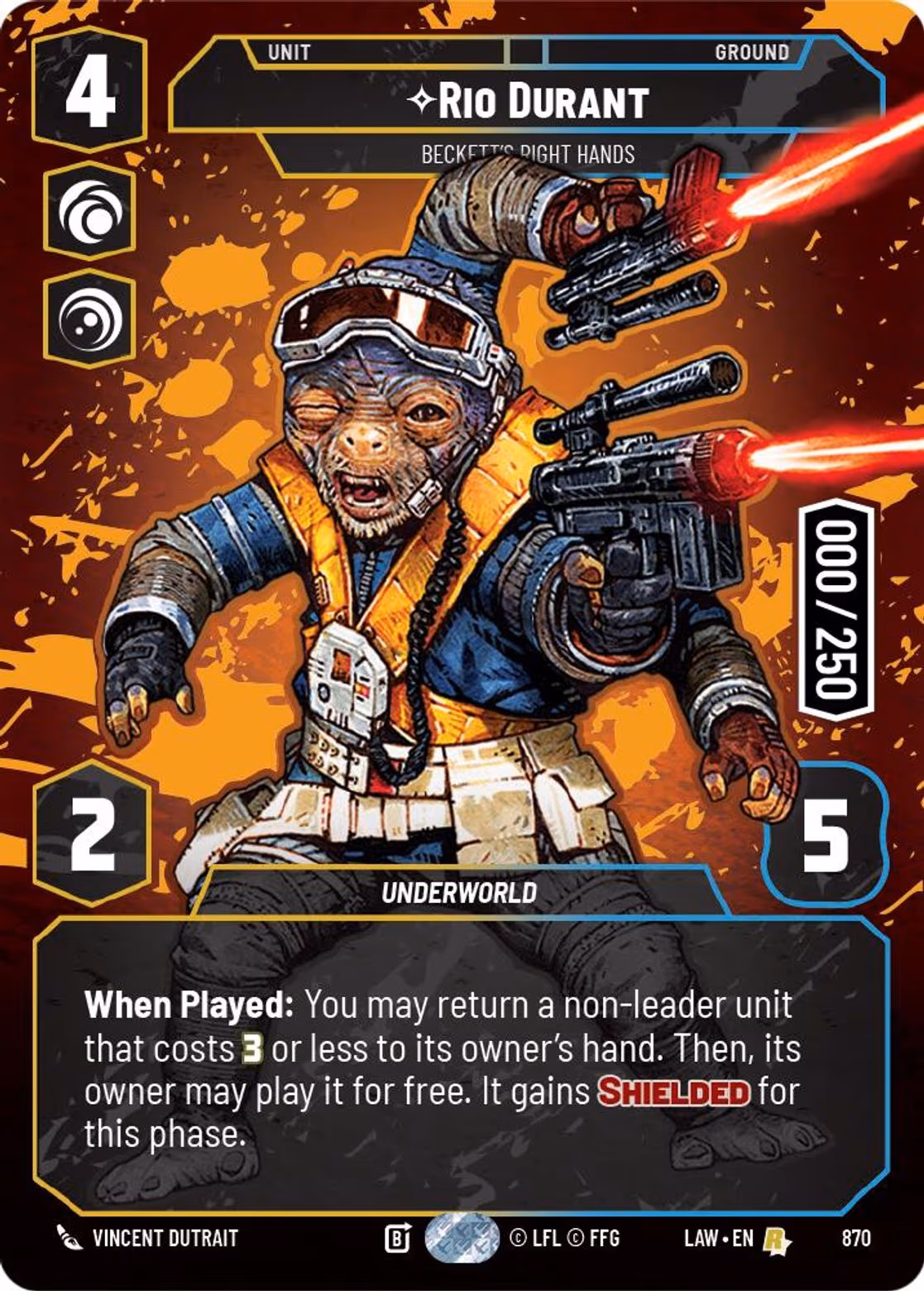 Rio Durant - Beckett's Right Hands LAW-870 Prestige Serialized Star Wars Unlimited card