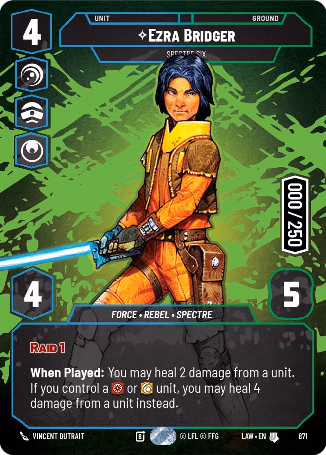 Ezra Bridger - Spectre Six LAW-871 Prestige Serialized Star Wars Unlimited card