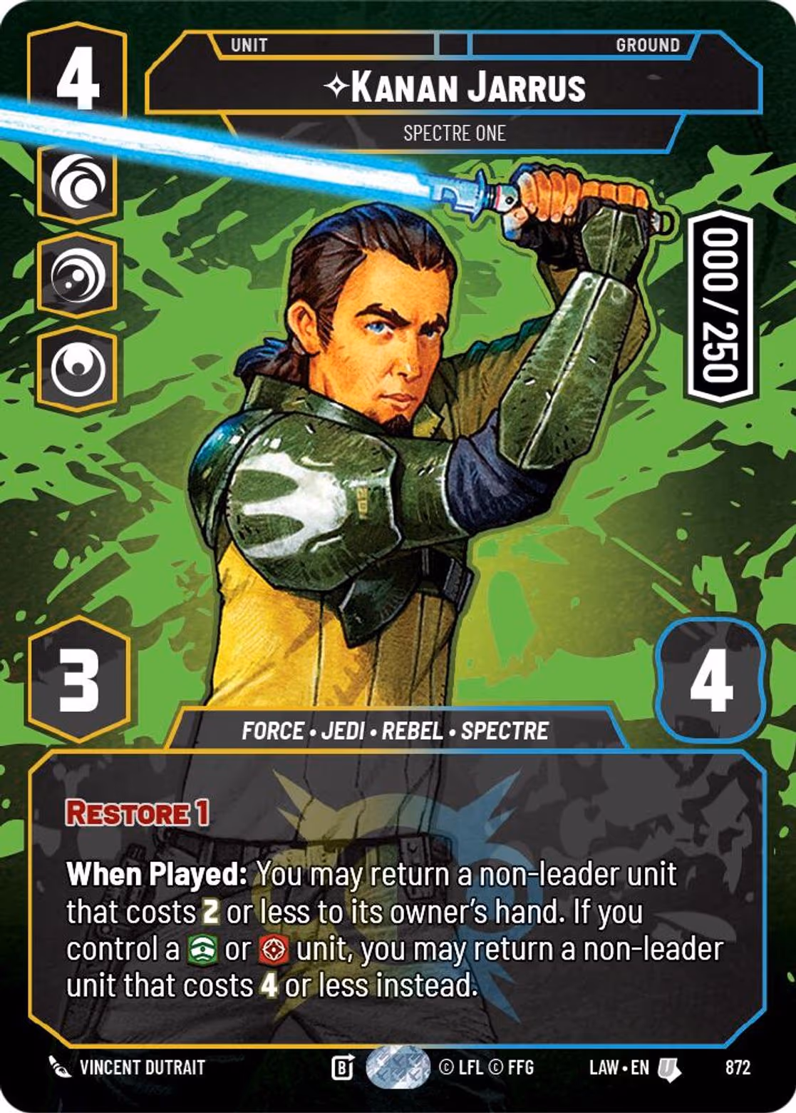 Kanan Jarrus - Spectre One LAW-872 Prestige Serialized Star Wars Unlimited card