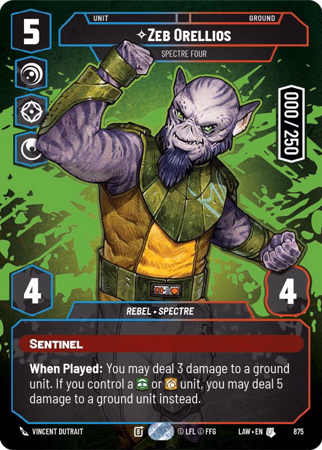 Zeb Orellios - Spectre Four LAW-875 Prestige Serialized Star Wars Unlimited card
