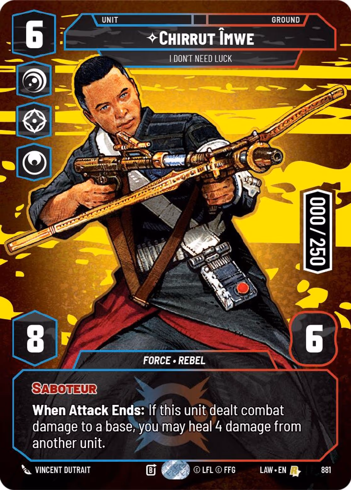 Chirrut Îmwe - I Don't Need Luck LAW-881 Prestige Serialized Star Wars Unlimited card
