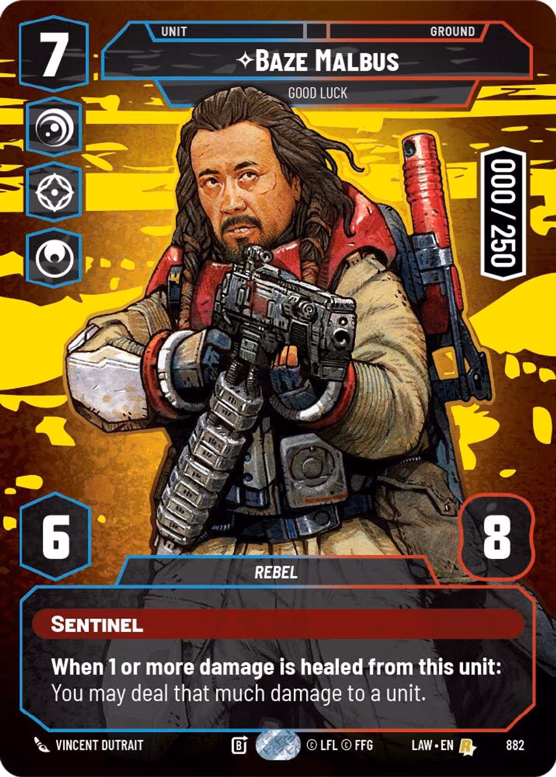 Baze Malbus - Good Luck LAW-882 Prestige Serialized Star Wars Unlimited card