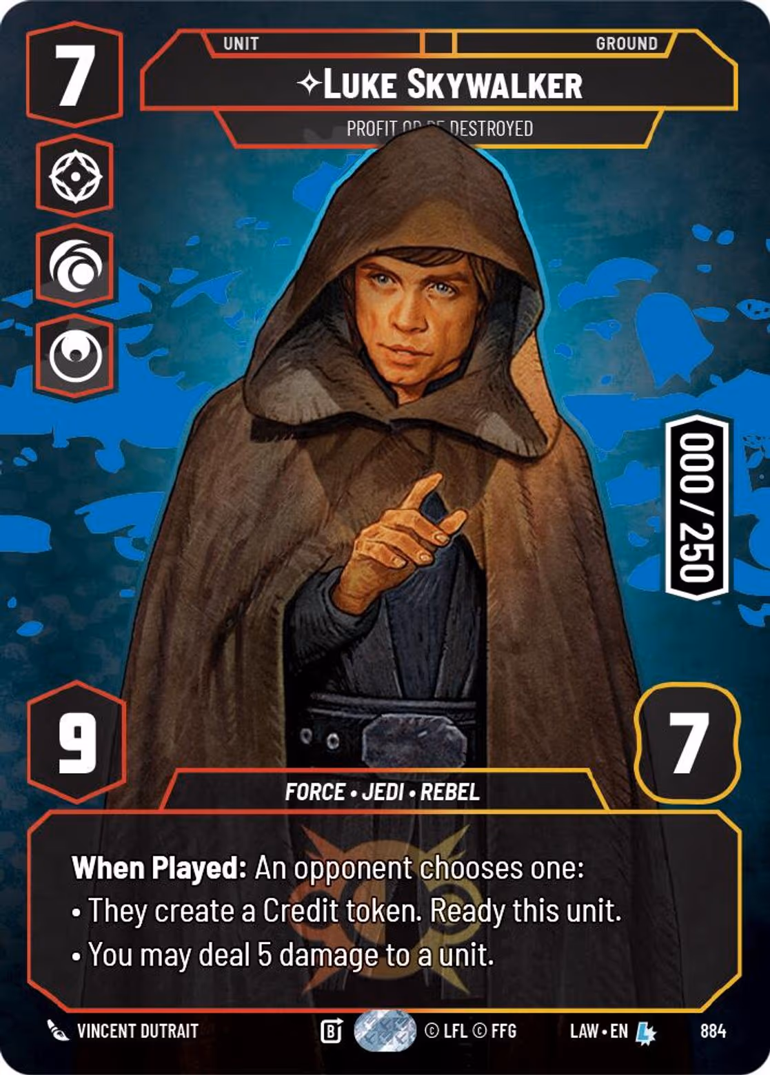 Luke Skywalker - Profit or be Destroyed LAW-884 Prestige Serialized Star Wars Unlimited card