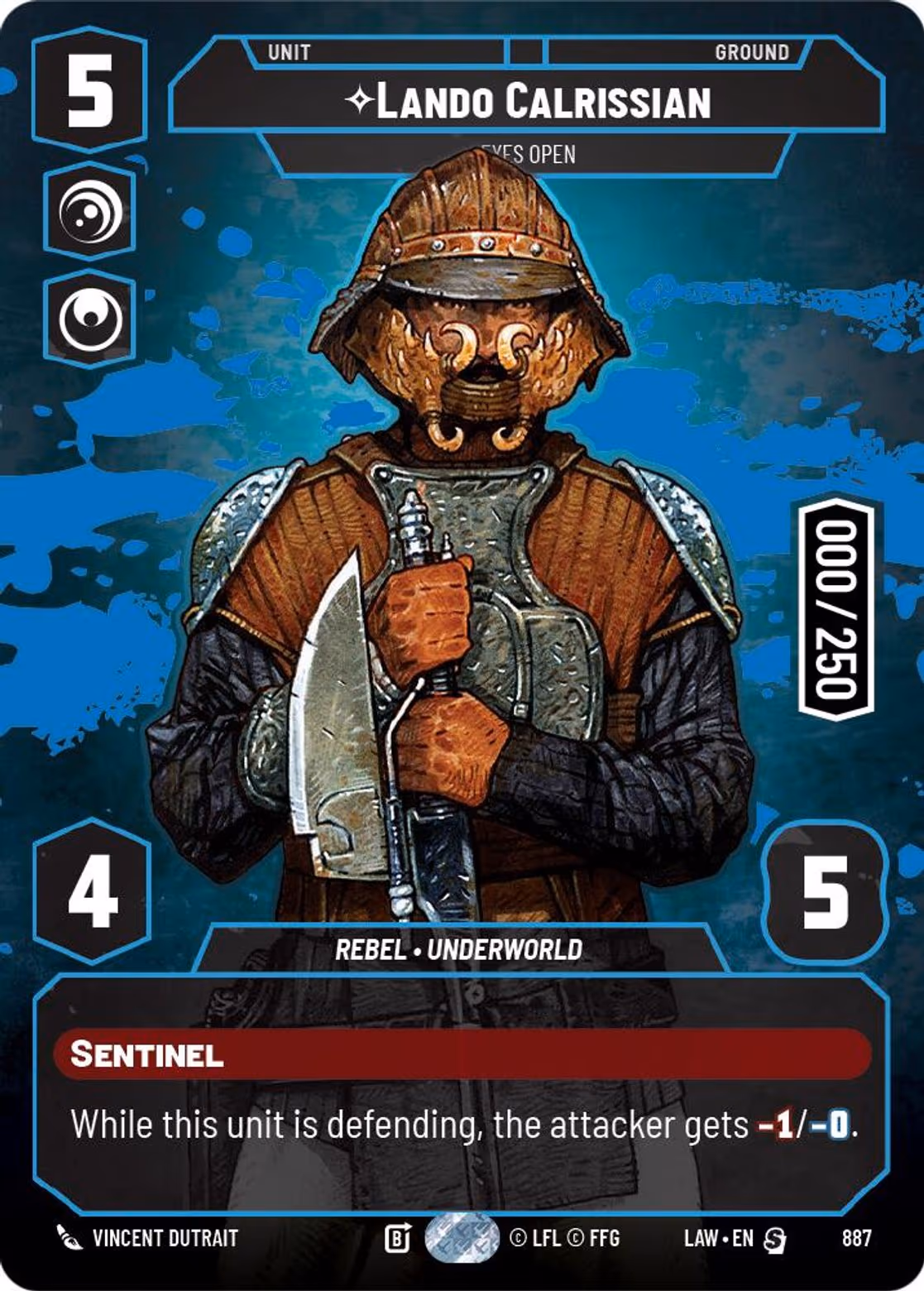 Lando Calrissian - Eyes Open LAW-887 Prestige Serialized Star Wars Unlimited card