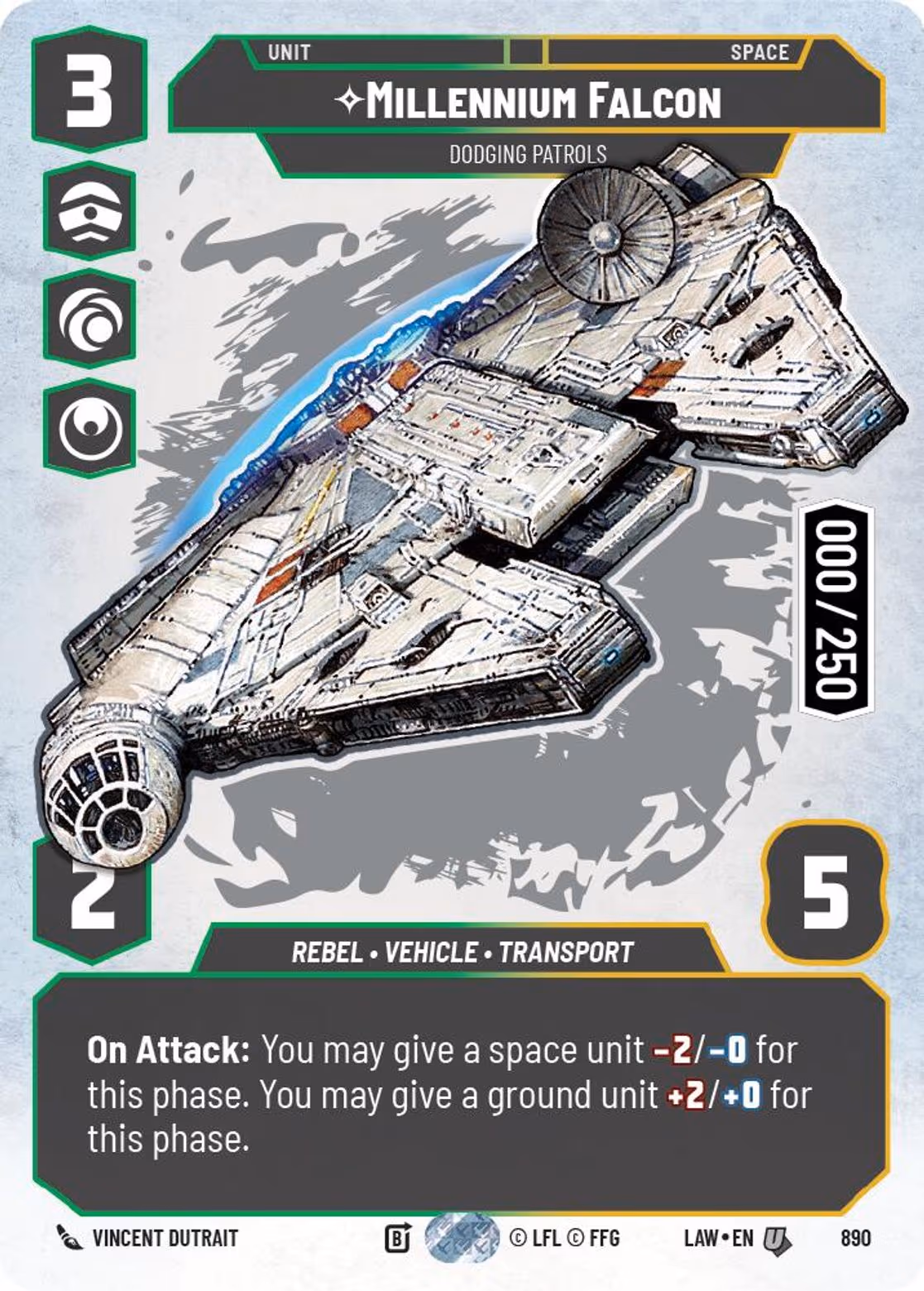 Millennium Falcon - Dodging Patrols LAW-890 Prestige Serialized Star Wars Unlimited card