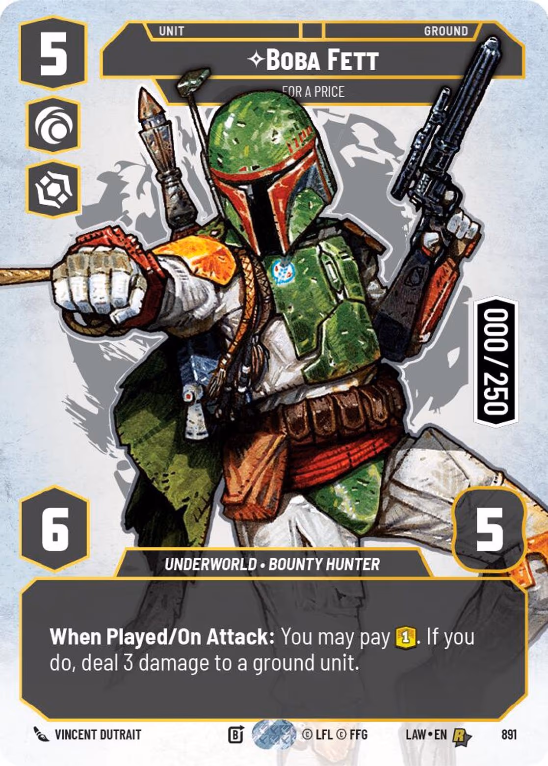 Boba Fett - For a Price LAW-891 Prestige Serialized Star Wars Unlimited card