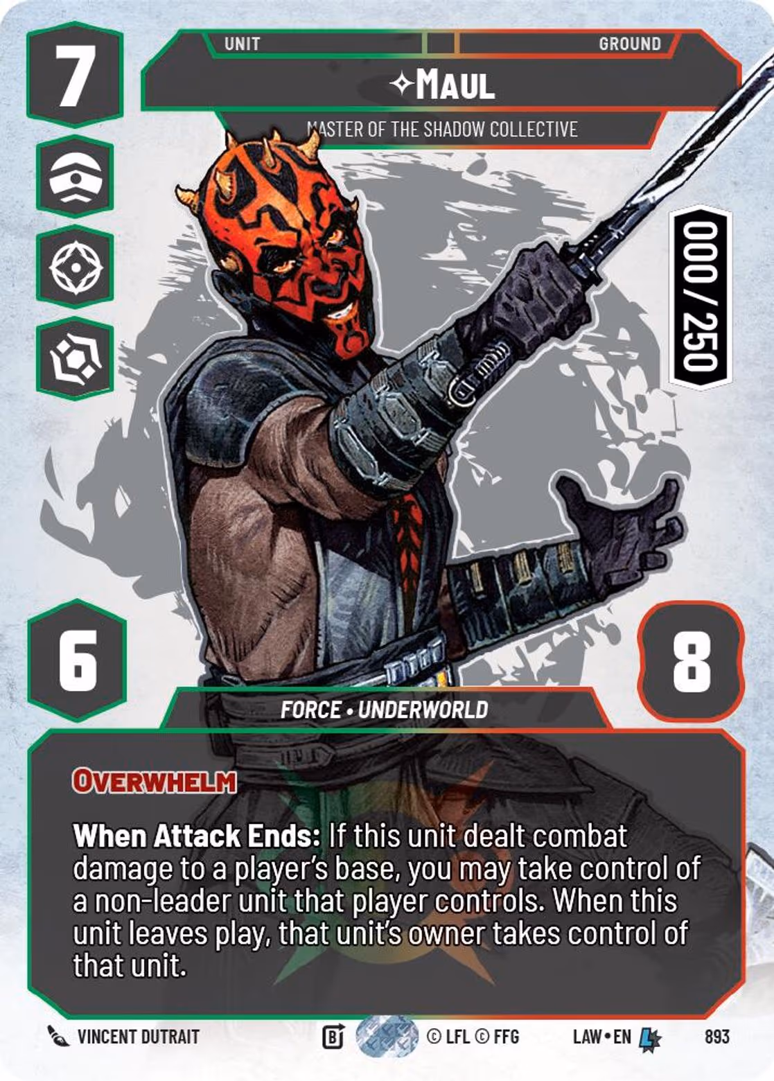 Maul - Master of the Shadow Collective LAW-893 Prestige Serialized Star Wars Unlimited card
