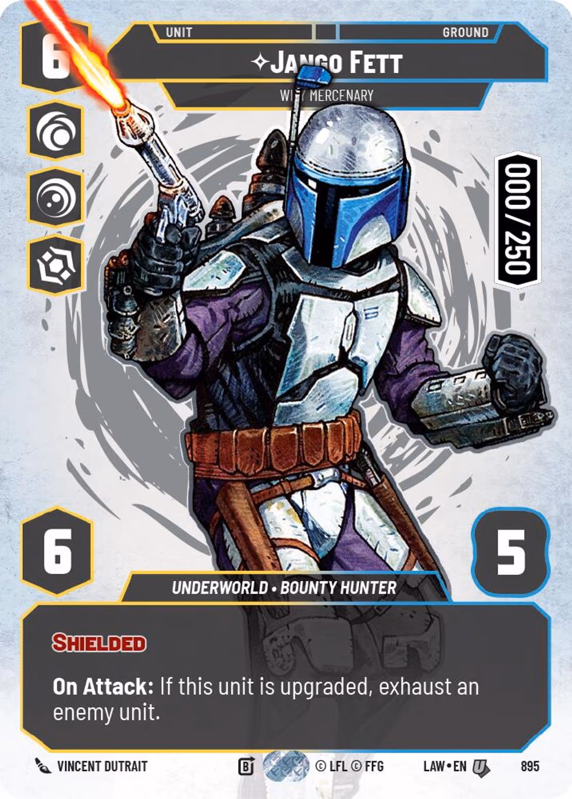 Jango Fett - Wily Mercenary LAW-895 Prestige Serialized Star Wars Unlimited card