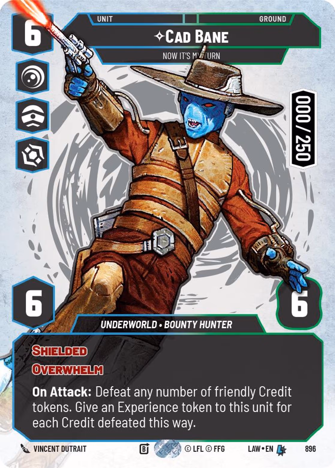 Cad Bane - Now it's My Turn LAW-896 Prestige Serialized Star Wars Unlimited card