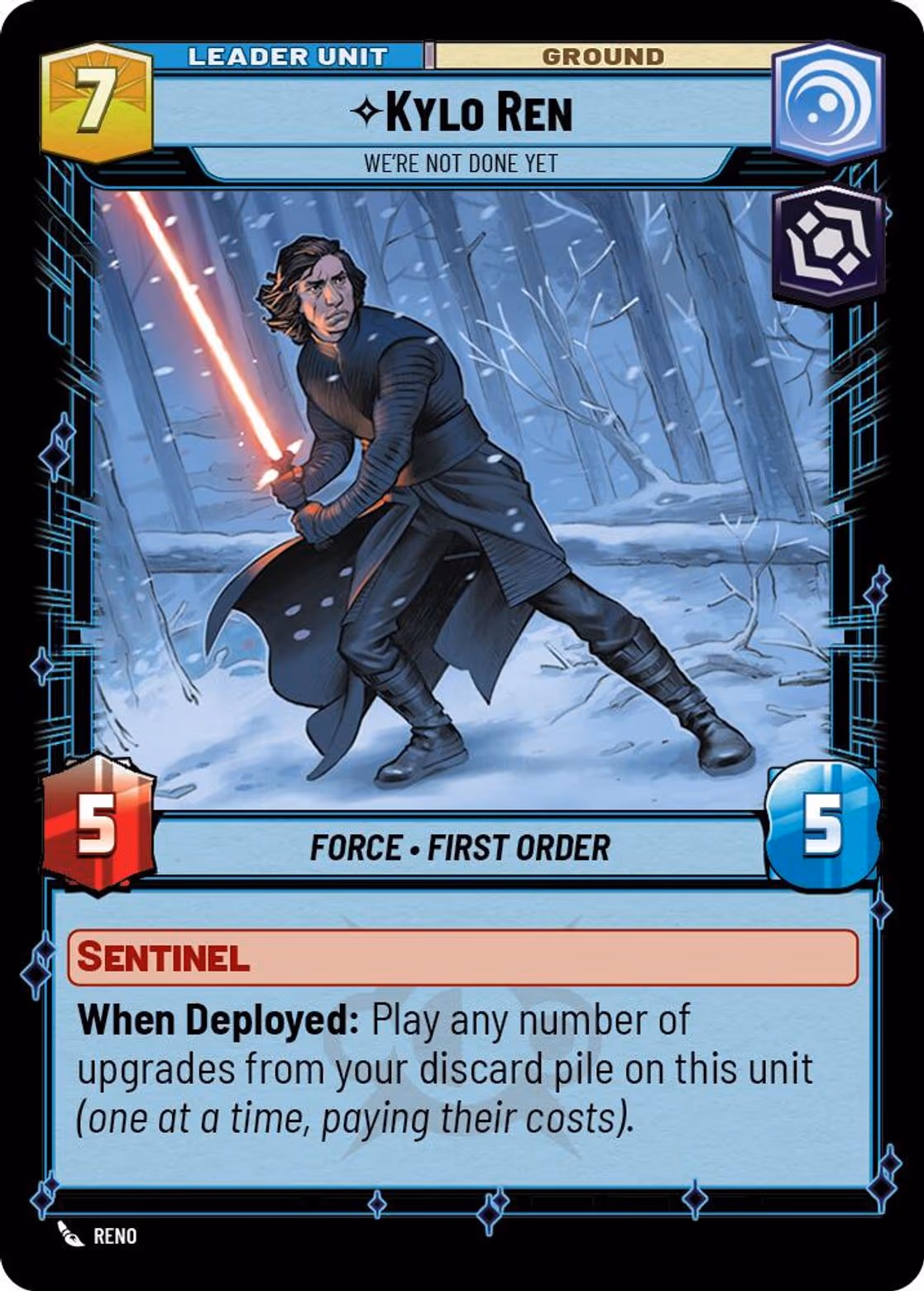 Kylo Ren - We're Not Done Yet LOF-001 Star Wars Unlimited card (back face)