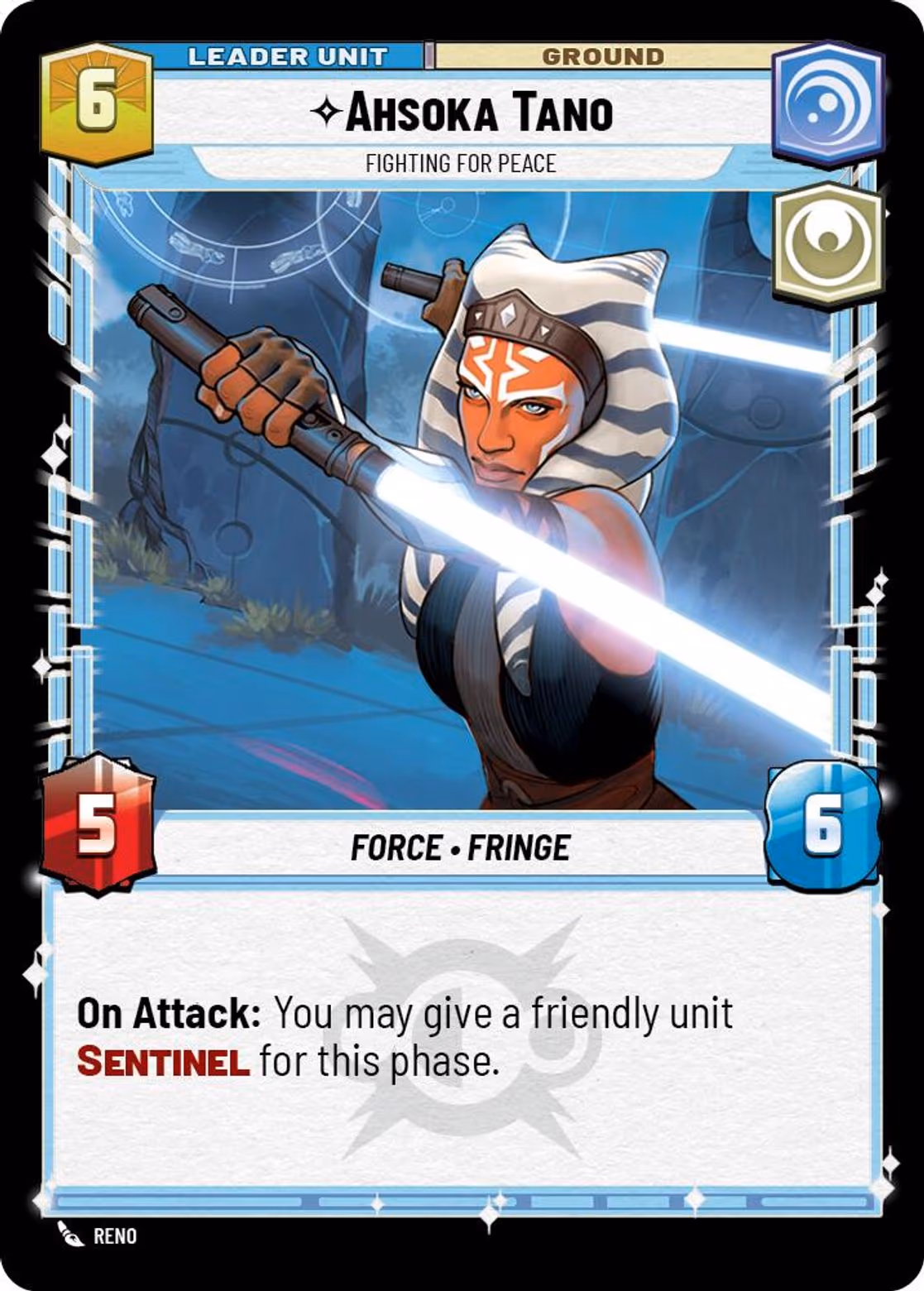 Ahsoka Tano - Fighting For Peace LOF-003 Star Wars Unlimited card (back face)