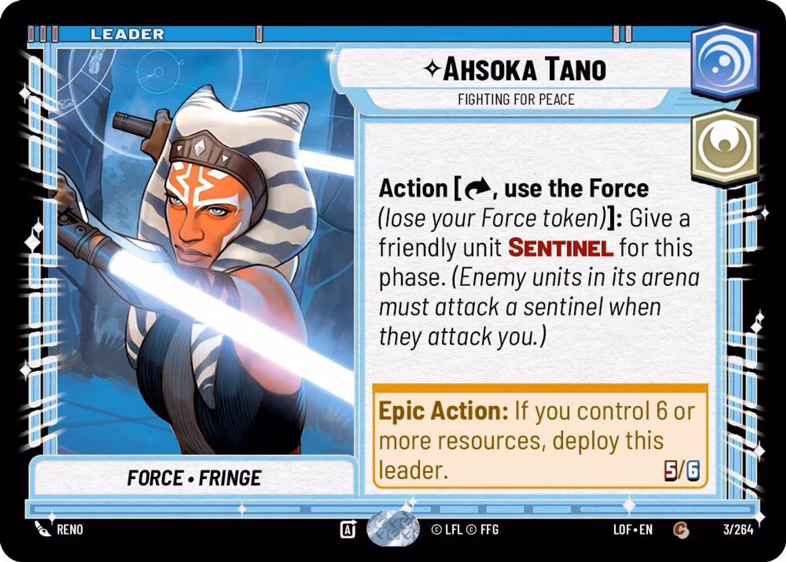 Ahsoka Tano - Fighting For Peace LOF-003 Star Wars Unlimited card