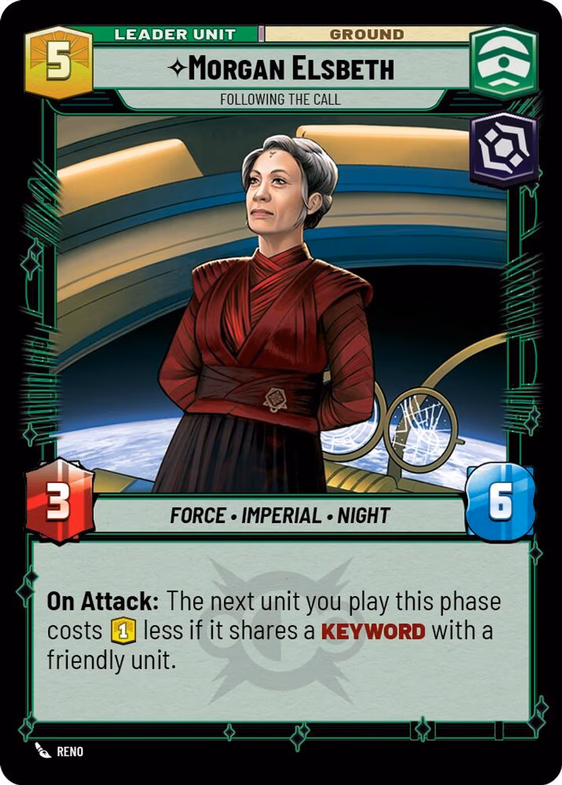 Morgan Elsbeth - Following the Call LOF-005 Star Wars Unlimited card (back face)